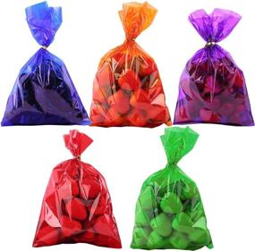 img 4 attached to 🎃 Halloween Colored Cellophane Treat Bags - 100 pcs 6x9 Inch Colorful Cello Bags for Party Favors with Twist Ties - 2.5Mil Cello Bags
