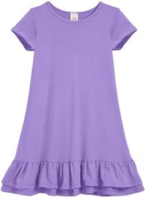 img 1 attached to 👗 Girls' Cotton Short Sleeve A-Line Ruffle Hem Dress – Perfect for School or Everyday Play!