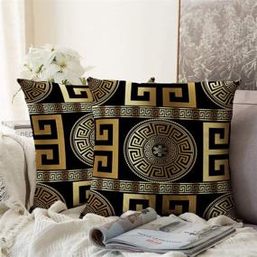 img 3 attached to Set of 2 Greek-Key Throw Pillow Covers - Modern Geometric Greek Key Decor Gold Cushion for Bedding, Living Room, Bedroom, Office, Sofa, Couch - 18 x 18 inch, Black