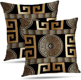 img 4 attached to Set of 2 Greek-Key Throw Pillow Covers - Modern Geometric Greek Key Decor Gold Cushion for Bedding, Living Room, Bedroom, Office, Sofa, Couch - 18 x 18 inch, Black