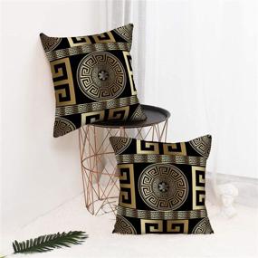 img 1 attached to Set of 2 Greek-Key Throw Pillow Covers - Modern Geometric Greek Key Decor Gold Cushion for Bedding, Living Room, Bedroom, Office, Sofa, Couch - 18 x 18 inch, Black