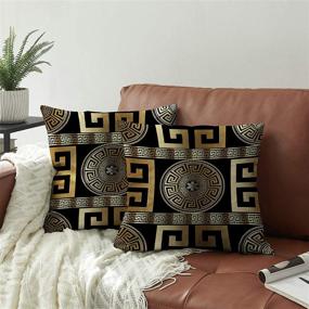 img 2 attached to Set of 2 Greek-Key Throw Pillow Covers - Modern Geometric Greek Key Decor Gold Cushion for Bedding, Living Room, Bedroom, Office, Sofa, Couch - 18 x 18 inch, Black