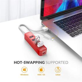 img 2 attached to 🔌 iDsonix USB 3.0 Hub - 4-Port 5V / 2A Powered USB Hub for Laptop, iMac, Surface Pro, XPS, USB Flash Drives, Mobile HDD, Printer, Camera, and More - High-Speed Data Transmission (5Gbps), Red