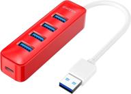 🔌 idsonix usb 3.0 hub - 4-port 5v / 2a powered usb hub for laptop, imac, surface pro, xps, usb flash drives, mobile hdd, printer, camera, and more - high-speed data transmission (5gbps), red логотип