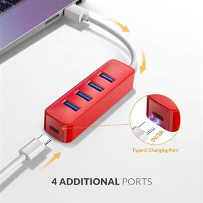 img 3 attached to 🔌 iDsonix USB 3.0 Hub - 4-Port 5V / 2A Powered USB Hub for Laptop, iMac, Surface Pro, XPS, USB Flash Drives, Mobile HDD, Printer, Camera, and More - High-Speed Data Transmission (5Gbps), Red