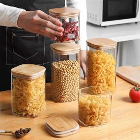 img 3 attached to 🏺 ComSaf Airtight Glass Storage Canister Set of 6 with Bamboo Lid (22oz/37oz/50oz) - Clear Food Storage Container for Kitchen Pantry, Square Jar ideal for Flour Cereal Sugar Tea Coffee Beans Snacks