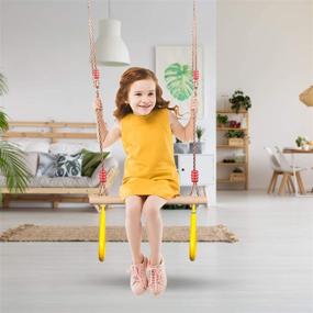 img 1 attached to 🌳 PELLOR Playground Children's Wooden Trapeze Swing Bar: Fun Indoor & Outdoor Swing Set with Plastic Gym Rings