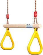 🌳 pellor playground children's wooden trapeze swing bar: fun indoor & outdoor swing set with plastic gym rings logo