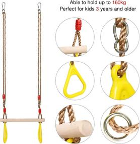 img 2 attached to 🌳 PELLOR Playground Children's Wooden Trapeze Swing Bar: Fun Indoor & Outdoor Swing Set with Plastic Gym Rings