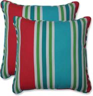 🌴 pillow perfect outdoor/indoor aruba stripe throw pillows, 16.5"x16.5", turquoise/coral, set of 2 логотип