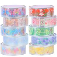 🦋 10 rolls waterproof plastic tape - cute 15mm wide self-adhesive tape with butterfly and fruits pattern - masking clear printed sticker - lovely gift for scrapbook, bullet journal, planner, arts & crafts - 65.6 ft logo