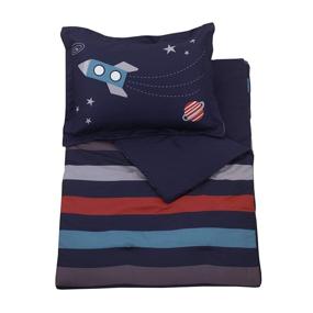 img 2 attached to 🌌 Out of This World Navy & Orange Twin Bedding Set - Comforter & Pillow Sham Bundle