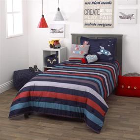 img 4 attached to 🌌 Out of This World Navy & Orange Twin Bedding Set - Comforter & Pillow Sham Bundle