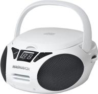 🎶 white and black magnavox md6924-wh portable top loading cd boombox with am/fm stereo radio, cd-r/cd-rw compatibility, led display, support for aux port, and programmable cd player logo
