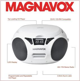 img 3 attached to 🎶 Белый и черный портативный CD-брусок Magnavox MD6924-WH с верхней загрузкой, стереорадиоприемником AM/FM, совместимостью с CD-R/CD-RW, LED-дисплеем, поддержкой разъема AUX и программированием воспроизведения CD