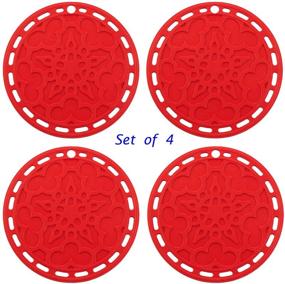 img 2 attached to 🔴 Red Silicone Hot Pads (Set of 4) - 6 in 1 Kitchen Tool, Pot Holder, Splatter Guard, Microwave Cover, Jar Opener, Decorative Trivet, 8 Inches - Includes 121 Cooking Secrets Ebook