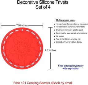 img 3 attached to 🔴 Red Silicone Hot Pads (Set of 4) - 6 in 1 Kitchen Tool, Pot Holder, Splatter Guard, Microwave Cover, Jar Opener, Decorative Trivet, 8 Inches - Includes 121 Cooking Secrets Ebook