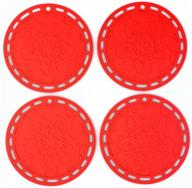 🔴 red silicone hot pads (set of 4) - 6 in 1 kitchen tool, pot holder, splatter guard, microwave cover, jar opener, decorative trivet, 8 inches - includes 121 cooking secrets ebook logo