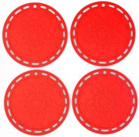 img 4 attached to 🔴 Red Silicone Hot Pads (Set of 4) - 6 in 1 Kitchen Tool, Pot Holder, Splatter Guard, Microwave Cover, Jar Opener, Decorative Trivet, 8 Inches - Includes 121 Cooking Secrets Ebook