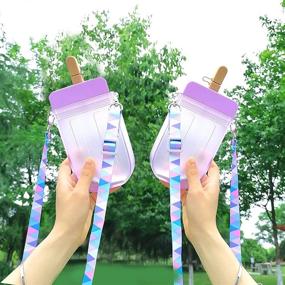 img 1 attached to 🍦 Cute Ice Cream Cartoon Water Bottle with Straws: Perfect for Teen Girls & Kids – Adjustable Strap, Ideal for School, Outdoor Activities, Sports, Travel