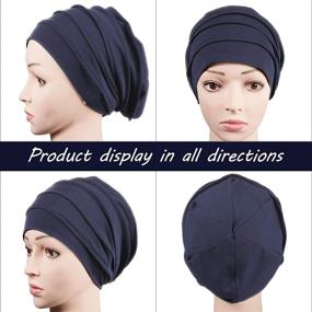 img 2 attached to 🎩 Stretchy Slouchy Sleep Cap Baggy Beanie Hat Cap Night Hair Cap Headwear for Women Men - Set of 4 pieces