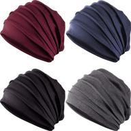 🎩 stretchy slouchy sleep cap baggy beanie hat cap night hair cap headwear for women men - set of 4 pieces logo