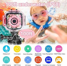 img 2 attached to 📸 PROGRACE Children Kids Camera: Waterproof HD Underwater Video Camera for Girls - 1080P Camcorder DV Toddler Camera - Perfect Birthday Learn Camera Toy with 1.77'' LCD Screen (Pink)