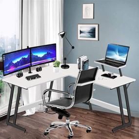 img 3 attached to 🖥️ LUFELIA White L-Shaped Desk with Monitor Stand - Corner Computer Desks for Small Home Office, Study, Bedroom, Gaming PC Work - Modern 51-Inch Writing Table