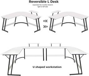 img 1 attached to 🖥️ LUFELIA White L-Shaped Desk with Monitor Stand - Corner Computer Desks for Small Home Office, Study, Bedroom, Gaming PC Work - Modern 51-Inch Writing Table