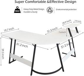 img 2 attached to 🖥️ LUFELIA White L-Shaped Desk with Monitor Stand - Corner Computer Desks for Small Home Office, Study, Bedroom, Gaming PC Work - Modern 51-Inch Writing Table