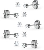 💎 stylish set of 5 pairs of stainless steel 3mm cubic zirconia round stud earrings for women & girls in assorted colors logo