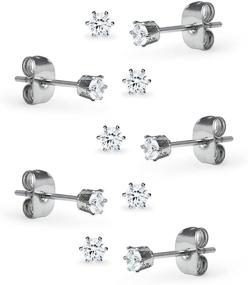 img 1 attached to 💎 Stylish Set of 5 Pairs of Stainless Steel 3mm Cubic Zirconia Round Stud Earrings for Women & Girls in Assorted Colors