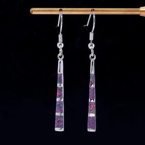 img 1 attached to 💎 Stunning CiNily Dangle Earrings: Opal Drop Earrings for Women - Silver/Gold Plated Dangle Bar Earrings with Gems - Perfect Opal Jewelry, 2 1/8