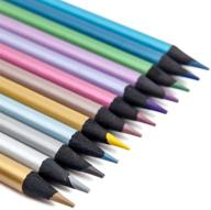 art drawing metallic colored pencils set - 12 count non-toxic wooden pencils logo