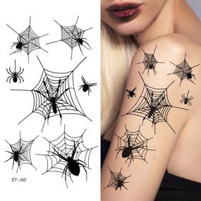 img 1 attached to 🕷️ Supperb Temporary Tattoos - Spooky Spider Net Halloween Cobweb Spider Tattoos