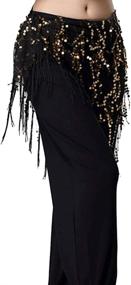 img 1 attached to 💃 Lauthen.S Women Belly Dance Hip Scarf: Sparkling Sequin Tassels and Ethnic Triangle Tribal Design for a captivating Waist Chain Skirt