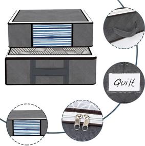 img 1 attached to 🛏️ Isbasa 4 Pack Under Bed Storage Bags: Organize Comforters, Clothes, Blankets, and Bedding with 2 Underbed Storage Bags + 2 Organizer Cubes - Grey