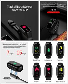 img 1 attached to 📱 Браслет M1 Bluetooth Smart 2 в 1: Беспроводной комбо-наушник для бега, музыкальный браслет с наушниками, мониторинг сердечного ритма и давления, фитнес-трекер (синий)