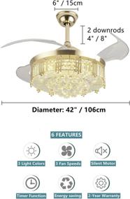 img 2 attached to 🌟 Enhance your Décor with the Efperfect 42" Crystal Fandelier - Indoor Modern Ceiling Fan with LED Light, Remote Control, Retractable Blades, 3 Speeds, 3 Colors, Noise-free, and LED Kits Included