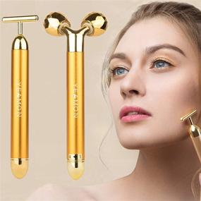 img 4 attached to 🌟 Revitalize and Rejuvenate with the 2-in-1 Electric Face Massager Roller: Golden Facial 3D Roller and T Shape Arm Eye Nose Massager Skin Care Tools