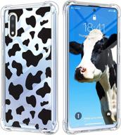 🐄 cow print black samsung galaxy a01 case - shockproof clear cover with cute pattern, full body protection, durable hard pc + soft tpu bumper, anti-scratch, four corners cushion - 5.7inch logo