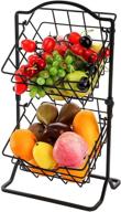 🍎 jucoan 2-tier metal wire hanging baskets: organize your kitchen counter with a stylish fruit and vegetable storage solution in black логотип