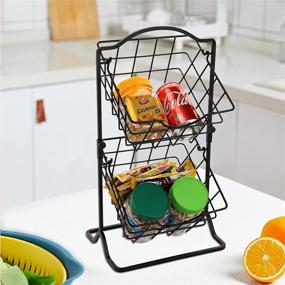 img 1 attached to 🍎 Jucoan 2-Tier Metal Wire Hanging Baskets: Organize Your Kitchen Counter with a Stylish Fruit and Vegetable Storage Solution in Black