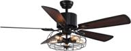 🏭 apbeamlighting 52" industrial farmhouse ceiling fan light: remote control, retro cage pendant, matte black, 5 retractable wood blades, chandelier логотип