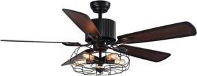 img 4 attached to 🏭 APBEAMLighting 52" Industrial Farmhouse Ceiling Fan Light: Remote Control, Retro Cage Pendant, Matte Black, 5 Retractable Wood Blades, Chandelier