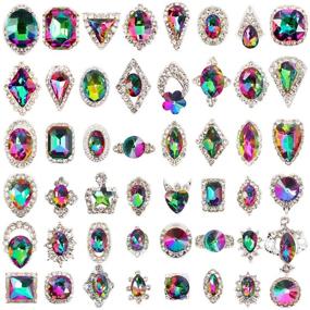 img 4 attached to 48pcs Assorted Sizes & Shapes AB Iridescent 3D Crystals Diamonds - Big Multicolored Rhinestone Embellishments with Large Bow Silver Metal Accents for Nail Art, Beauty Design, Decoration Crafts, Jewelry Making & DIY