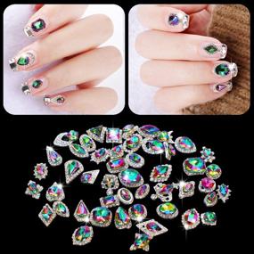 img 2 attached to 48pcs Assorted Sizes & Shapes AB Iridescent 3D Crystals Diamonds - Big Multicolored Rhinestone Embellishments with Large Bow Silver Metal Accents for Nail Art, Beauty Design, Decoration Crafts, Jewelry Making & DIY