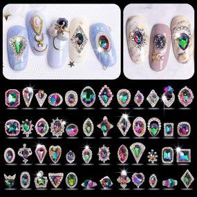 img 1 attached to 48pcs Assorted Sizes & Shapes AB Iridescent 3D Crystals Diamonds - Big Multicolored Rhinestone Embellishments with Large Bow Silver Metal Accents for Nail Art, Beauty Design, Decoration Crafts, Jewelry Making & DIY