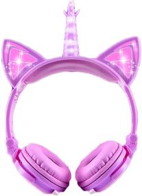 img 4 attached to 🦄 Cute Unicorn Headphones for Girls with Glowing LED Cat Ears - Over Ear Wired Kids Headsets for School, Travel, Home (Purple)