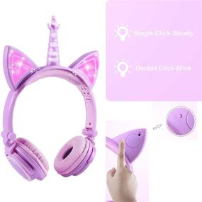 img 2 attached to 🦄 Cute Unicorn Headphones for Girls with Glowing LED Cat Ears - Over Ear Wired Kids Headsets for School, Travel, Home (Purple)